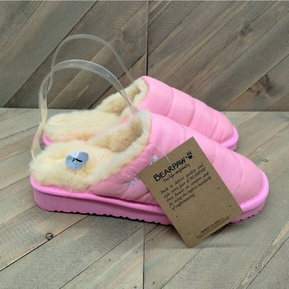 Bearpaw Puffy Scruff Wool Lined Slippers Women's Size 7 Pink Casual Cushioned - Picture 5 of 9